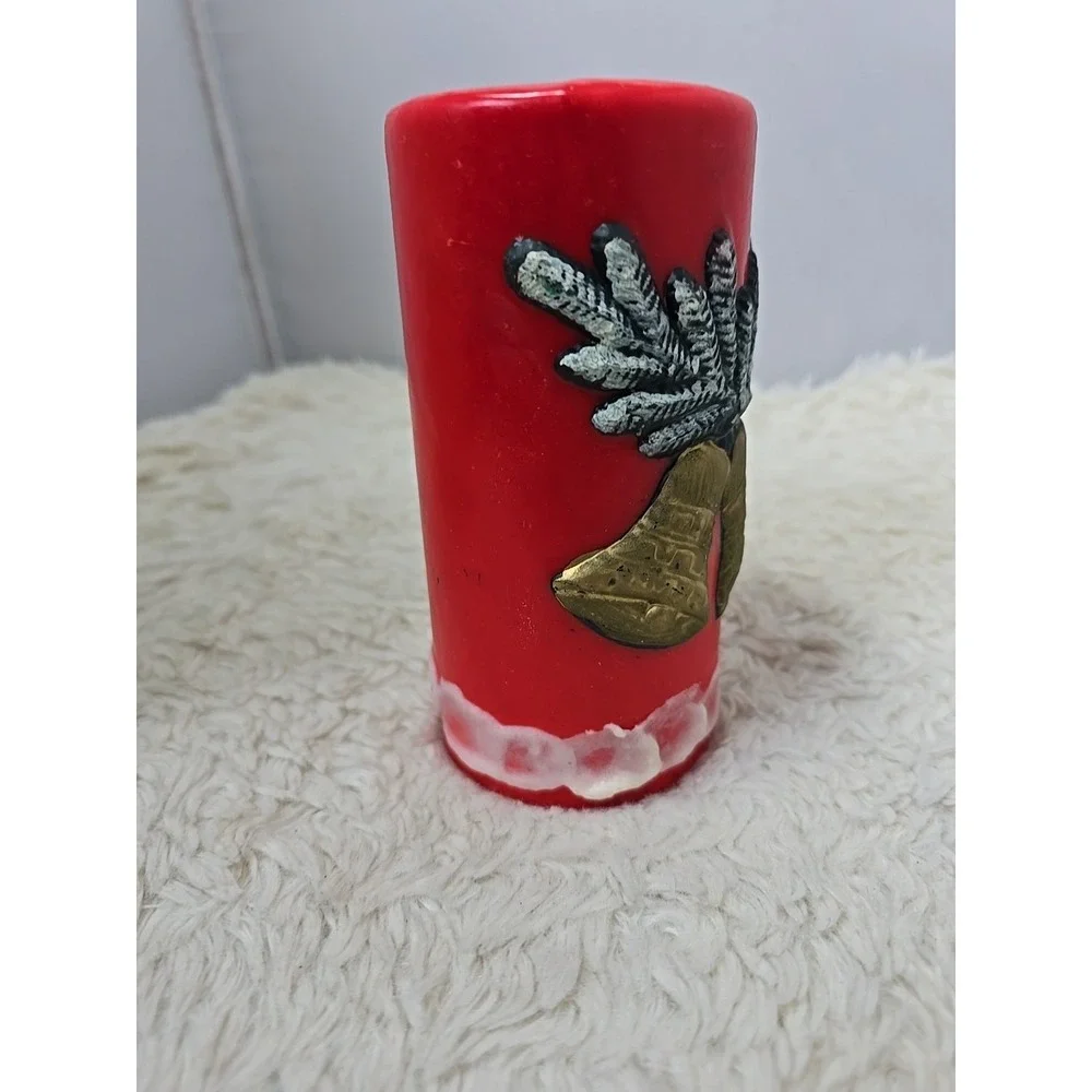 Vintage Christmas Pillar Candle Bells &‎ Holly Decor Retro MCM Unburned in Box